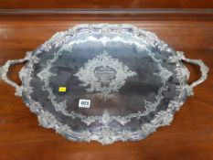 LARGE SILVER PLATED DOUBLE HANDLED TRAY INSCRIBED. GREAT NORTHERN RAILWAY IRELAND LINKS