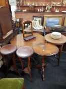 3 ANTIQUE TABLES, PAIR OF PLANT STANDS & TOILET MIRROR