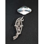 SILVER AND MARCASITE BROOCH AND SILVER ENAMEL BROOCH
