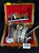 BOX OF WATCHES, PENS, CUFFLINKS & MORE