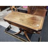 VICTORIAN ROSEWOOD INLAID CROSSBANDED TURNOVER LEAF TABLE