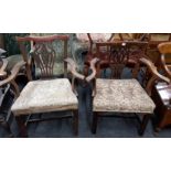 2 18TH CENTURY GEORGIAN OPEN ARM CHAIRS IN CHIPPENDALE STYLE