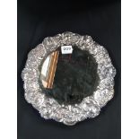 ANTIQUE HEAVILY EMBOSSED SILVER MIRROR DIAMETER 26CM, SHEFFIELD 1905/6 BY WALKER AND PAUL