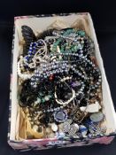 BOX OF LOT OF ANTIQUE COSTUME JEWELLERY