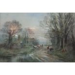 HENRY J KINNAIRD - GILT FRAMED WATERCOLOUR - A USSEX LANE 35X51.5CM