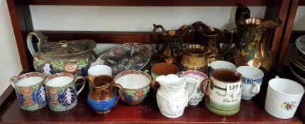 SHELF LOT OF LUSTRE WARE CUPS ETC TO INCLUDE 18TH AND 19TH CENTURY ITEMS