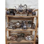 3 SHELF LOTS OF 19TH CENTURY AND OTHER EPNS KITCHENWARE