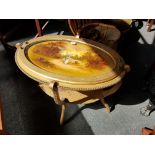 OVAL ANTIQUE ANTIQUE GILDED AND PAINTED SIDE TABLE AND TRAY