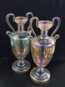 PAIR OF POSSIBLY VENETIAN BLOWN GLASS VASES 22CM TALL