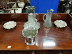 6 ITEMS OF ANTIQUE EPNS AND GLASSWARE