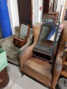 2 DISTRESSED ARMCHAIRS AND 2 MIRRORED WALL BRACKETS