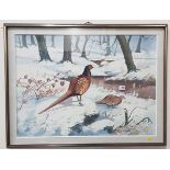 LARGE WATERCOLOUR - BIRDS IN WINTER - R W MILLIKEN - 73X53CMS