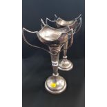 PAIR OF ART NOUVEAU SILVER VASES 991g , 27cm TALL APPROX