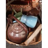 LARGE BOX OF COLLECTABLE KITCHEN ENAMEL WARE