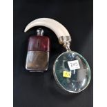 MAGNIFYING GLASS AND HIP FLASK