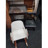 ANTIQUE CHILDS SCHOOL DESK AND 2 CHILDRENS CHAIRS + DUST PAN AND BRUSH