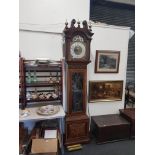 SUPERB ANTIQUE INLAID LONG CASED CLOCK STRIKING ON A SERIES OF GONGS RETAILED BY SHARMAN D NEILL