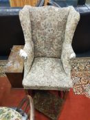 GEORGIAN WING BACK ARMCHAIR , STOOL AND CABINET