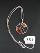 LARGE SILVER AMBER PENDANT AND SILVER CHAIN