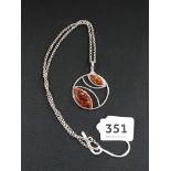 LARGE SILVER AMBER PENDANT AND SILVER CHAIN