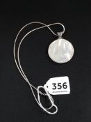 LARGE SILVER MOTHER OF PEARL PENDANT AND SILVER CHAIN