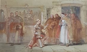 WATERCOLOUR - THE BLESSING OF THE KNIGHT CHARLES CATHERMOLE