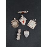 5 SILVER BROOCHES AND SILVER HEART