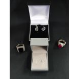 2 PAIRS OF SILVER EARRINGS AND A SILVER RING