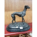 BRONZE GREYHOUND ON MARBLE STAND