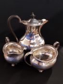 SOLID SILVER 3 PIECE TEASET 1191g APPROX