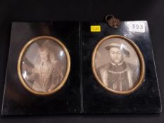 2 ANTIQUE FRAMED PORTRAITS QUEEN ELIZABETH AND KING HENRY