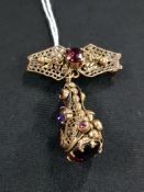 ART DECO AMETHYST FOB DROP BROOCH