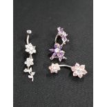 3 SILVER CRYSTAL BELLY BARS