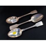 3 VICTORIAN SOLID SILVER IRISH SERVING SPOONS