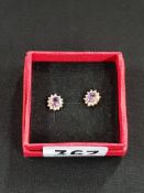 PAIR OF 9 CARAT GOLD DIAMOND AND AMETHYST EARRINGS