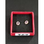 PAIR OF 9 CARAT GOLD DIAMOND AND AMETHYST EARRINGS