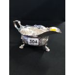 ORNATE ANTIQUE SILVER GRAVY BOAT SHOWING DEVILS FACE (166.6 GMS)