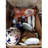 BOX LOT OF CHINA AND ORNAMENTS