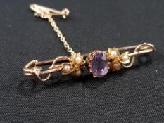 ANTIQUE GOLD, PEARL AND AMETHYST BROOCH