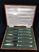 CASED SET OF SILVER HANDLED KNIVES