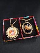 2 VINTAGE LIMOGES PENDANTS AND CHAINS