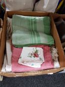 BOX OF OLD LINENS