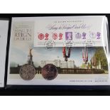 THE UK LONGEST REIGNING MONARCH DOUBLE COIN COVER