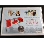 DUKE AND DUCHESS OF CAMBRIDGE ROYAL TOUR OF CANADA COMMEMORATIVE SILVER COIN COVER