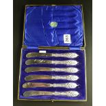 BOX OF SILVER HANDLED KNIVES