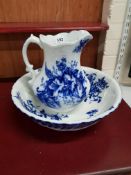VICTORIAN BLUE AND WHITE JUG AND BOWL