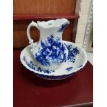 VICTORIAN BLUE AND WHITE JUG AND BOWL