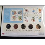 BEATRIX POTTER 150TH ANNIVERSARY UK STAMP AND COIN COVER