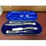 VICTORIAN CARVING SET SILVER MOUNTS A/F