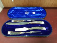 VICTORIAN CARVING SET SILVER MOUNTS A/F